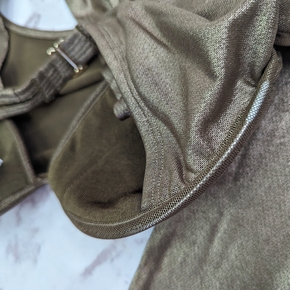 Good American Crop Top Women Mesh Underwire Long Sleeve Mocha Foil - Picture 8 of 10